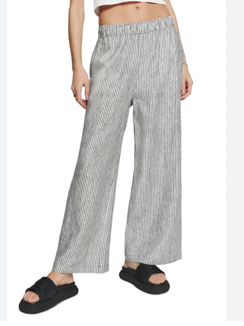 Reformation Ava Blue and White Vertical Stripe linen Pants